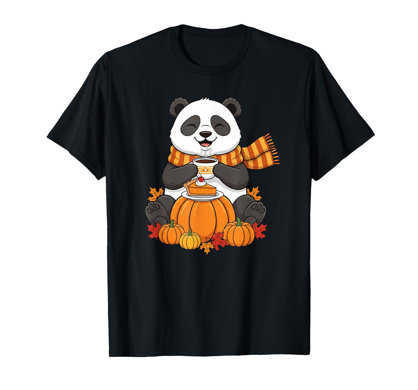 Funny Panda Coffee Autumn Thanksgiving Womens Mens Kids T-Shirt