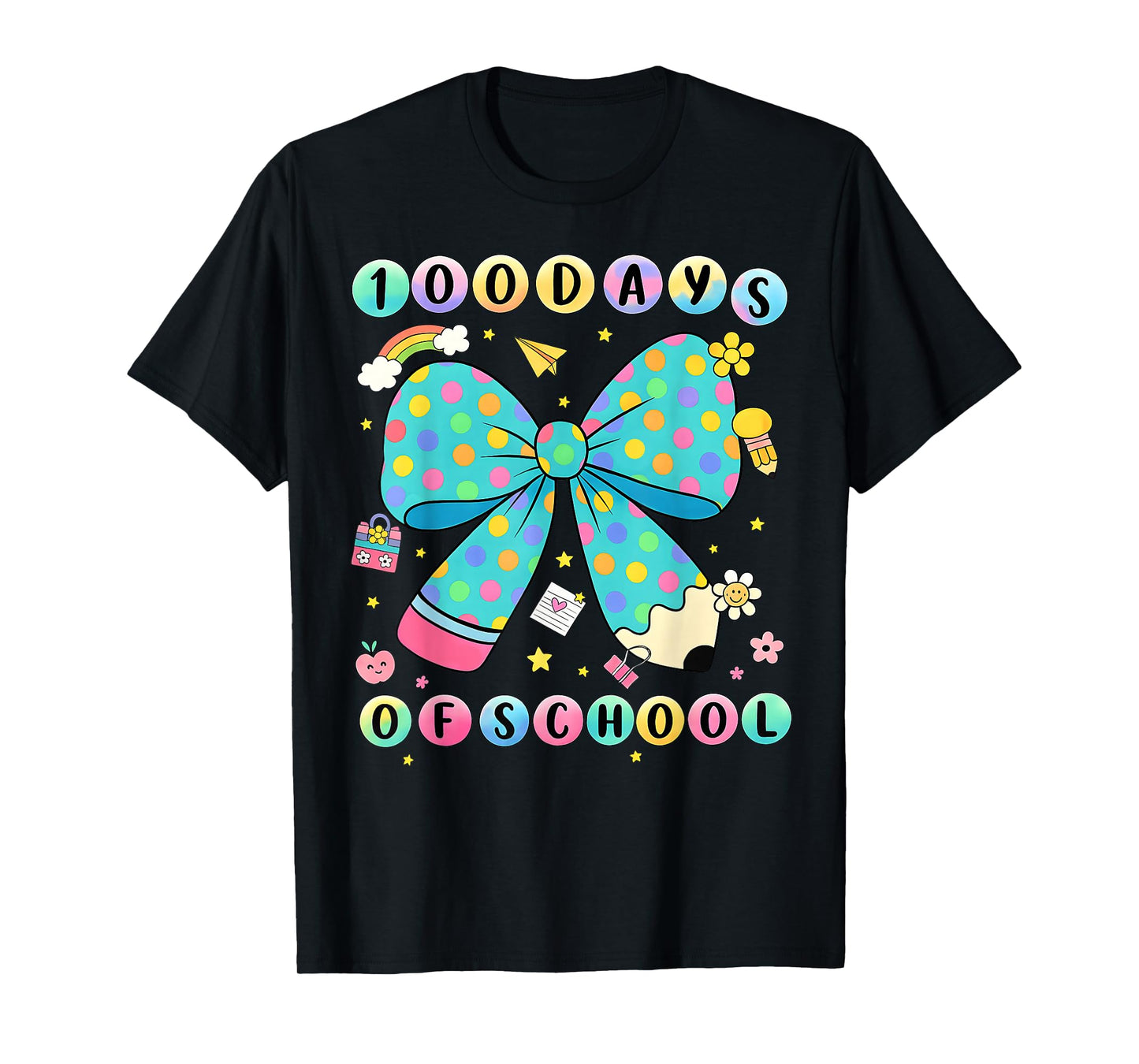 100th Day of School Pencil Dot Coquette Bow Teacher Girls T-Shirt