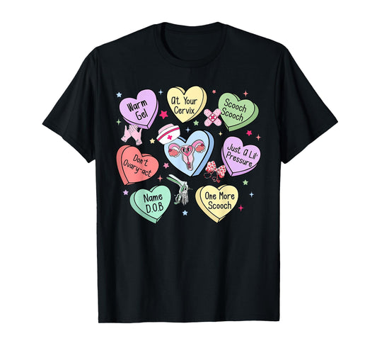 OBGYN Nurse Candy Heart Valentines Obstetrician Gynecologist T-Shirt