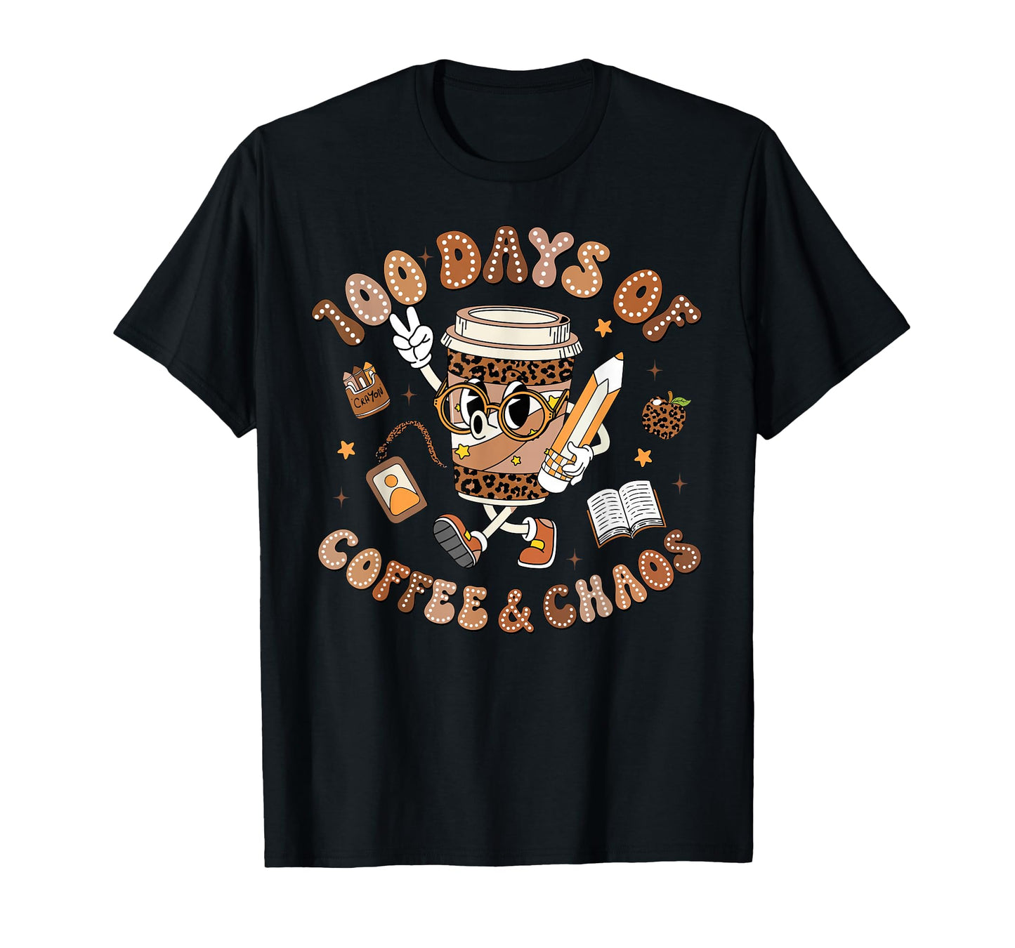 Teacher 100 Days of Coffee Chaos 100th Day of School Leopard T-Shirt