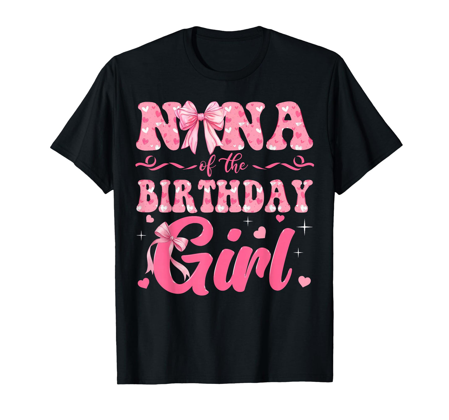 Nana of The Birthday Girl Family Pink Coquette Bow T-Shirt