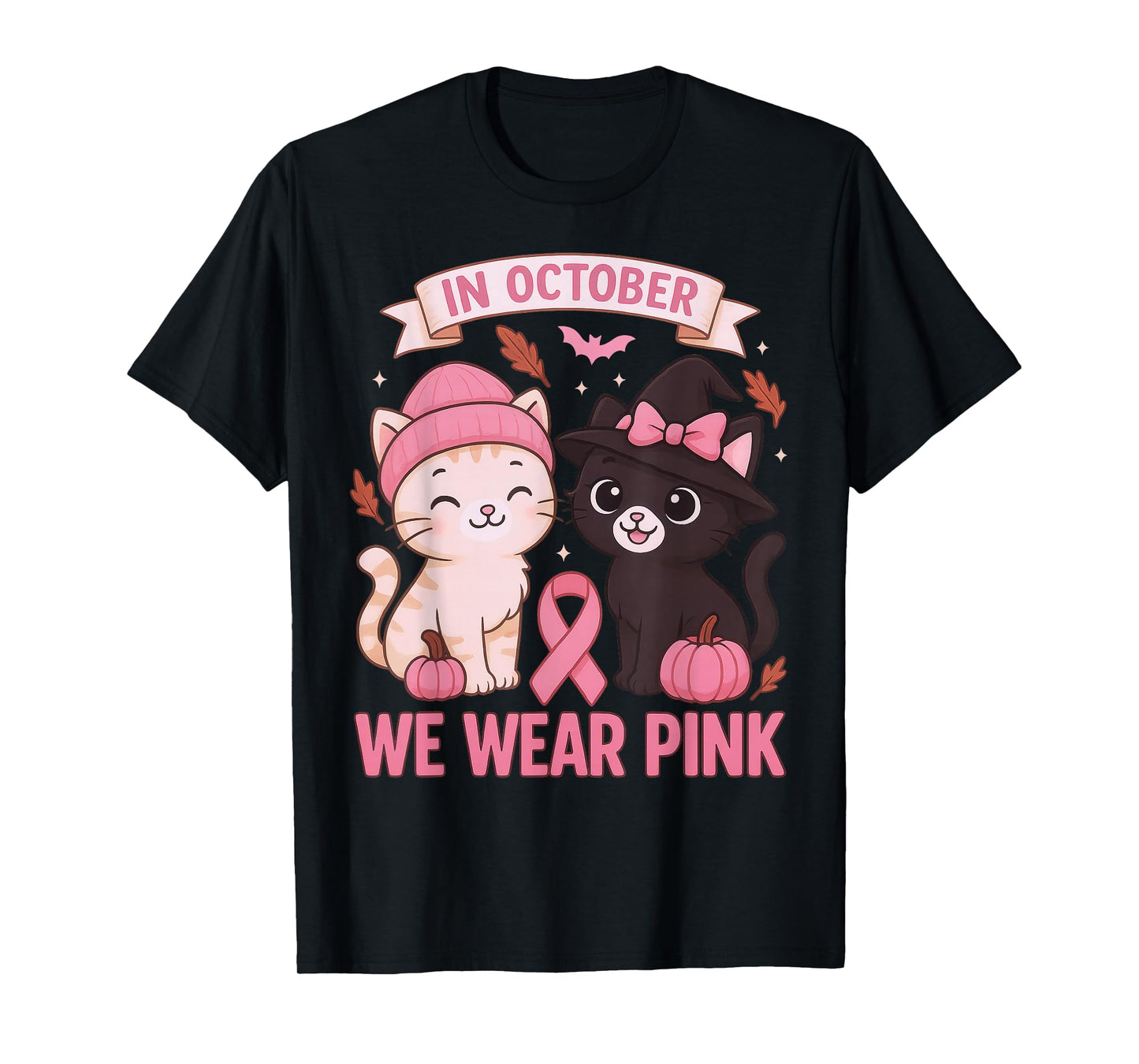 in October We Wear Pink Cute Cat Breast Cancer Awareness T-Shirt