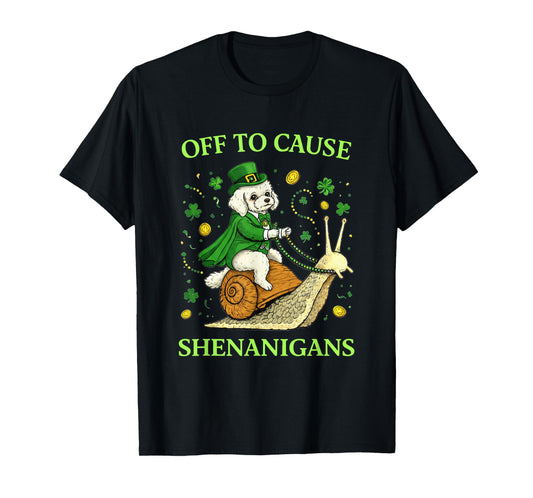 St Patricks Day Toy Poodle Riding Snail Shenanigans T-Shirt