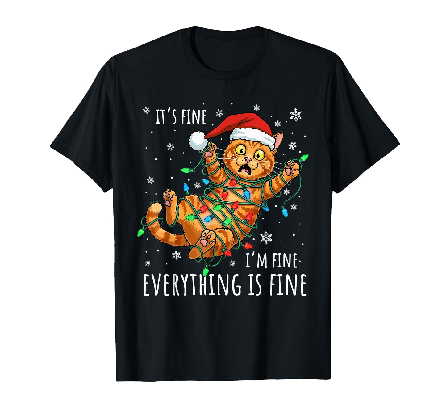 It's Fine I'm Fine Orange Cat Christmas Light Funny Cat T-Shirt