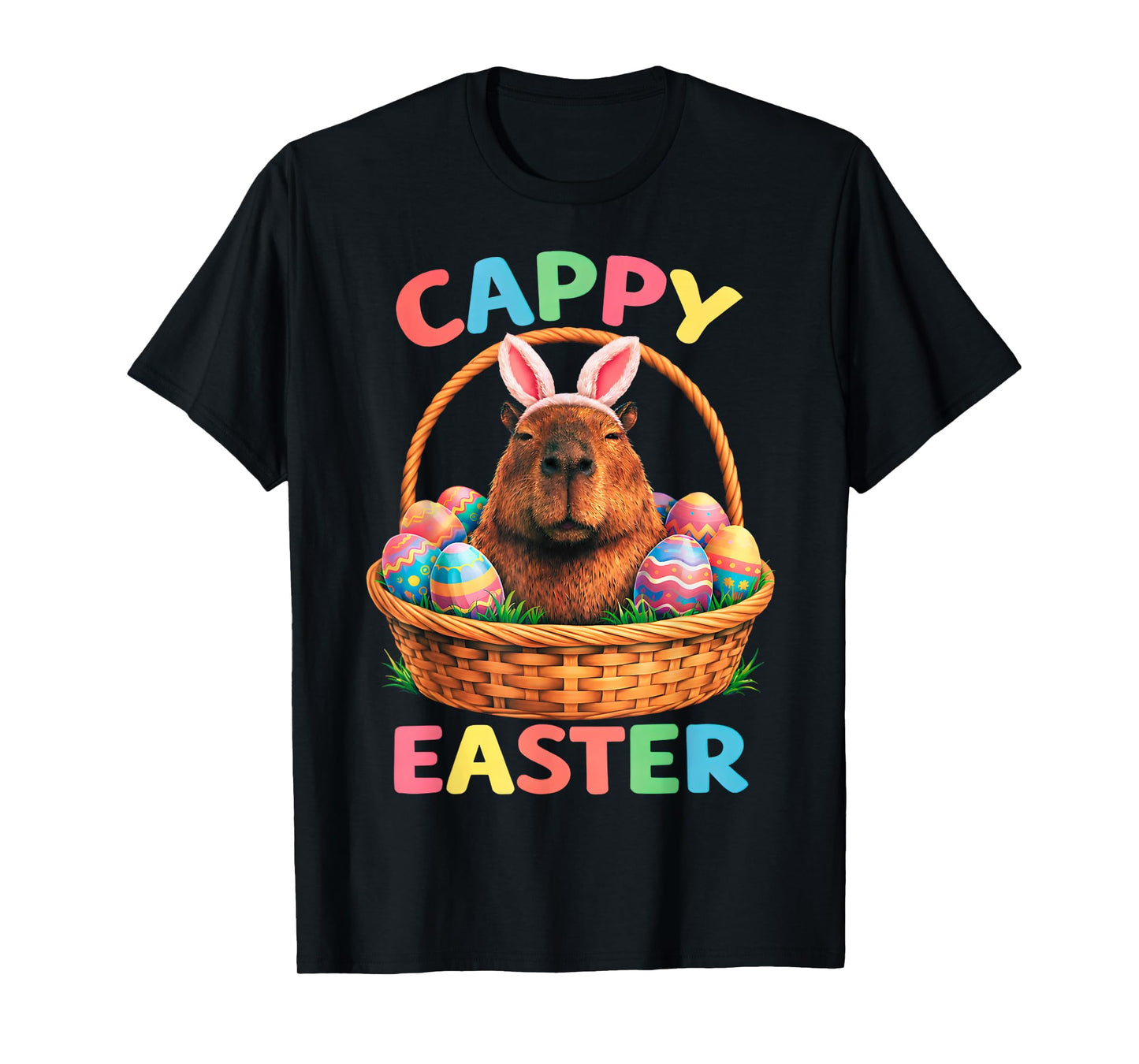 Funny Cappy Easter Capybara Bunny with Eggs Spring Humo T-Shirt