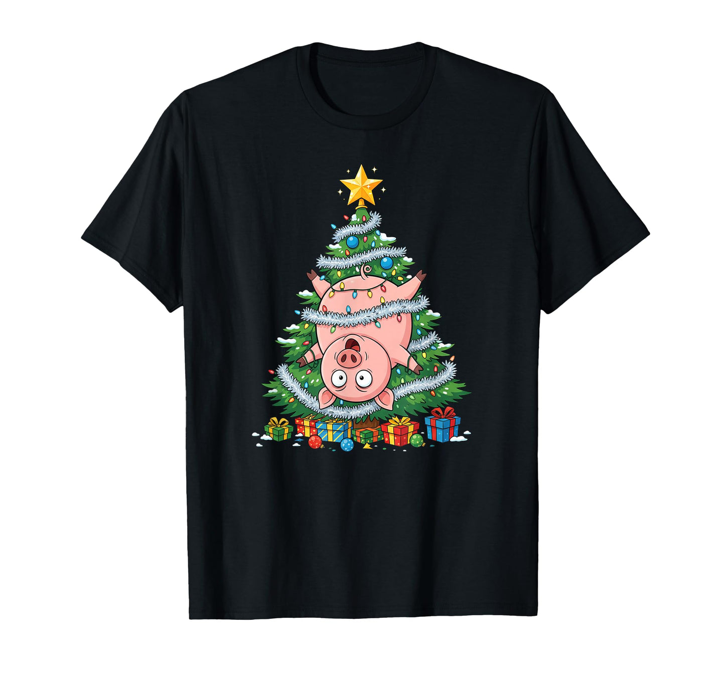 Funny Pig Christmas Tree Kids Mens Womens T-Shirt