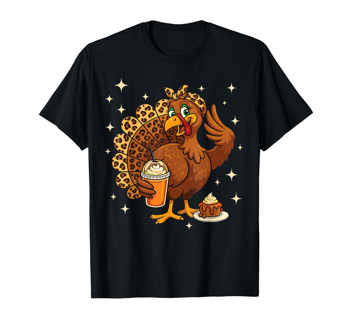 Funny Turkey Drinking Coffee Fall Thanksgiving Costume Women T-Shirt