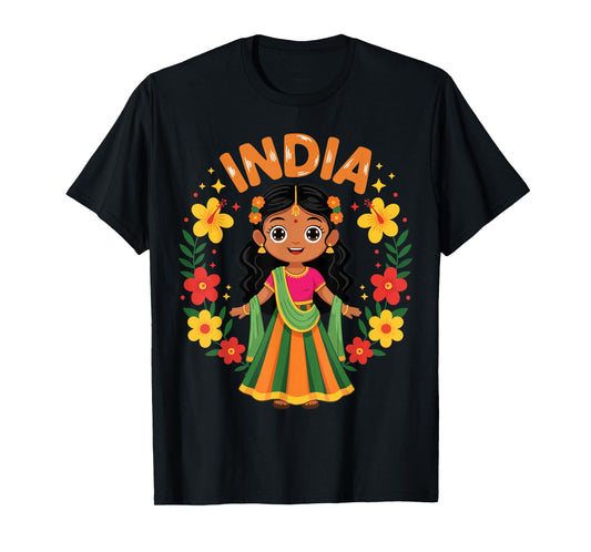 India Indian Girl Traditional Dress Heritage Flowers T-Shirt