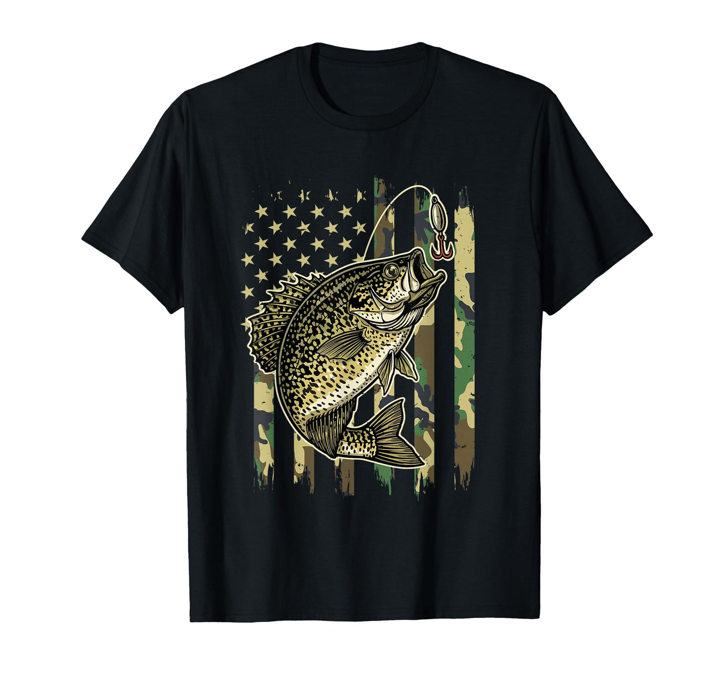 Vintage Crappie Fishing Camo American Flag Fisherman T-Shirt