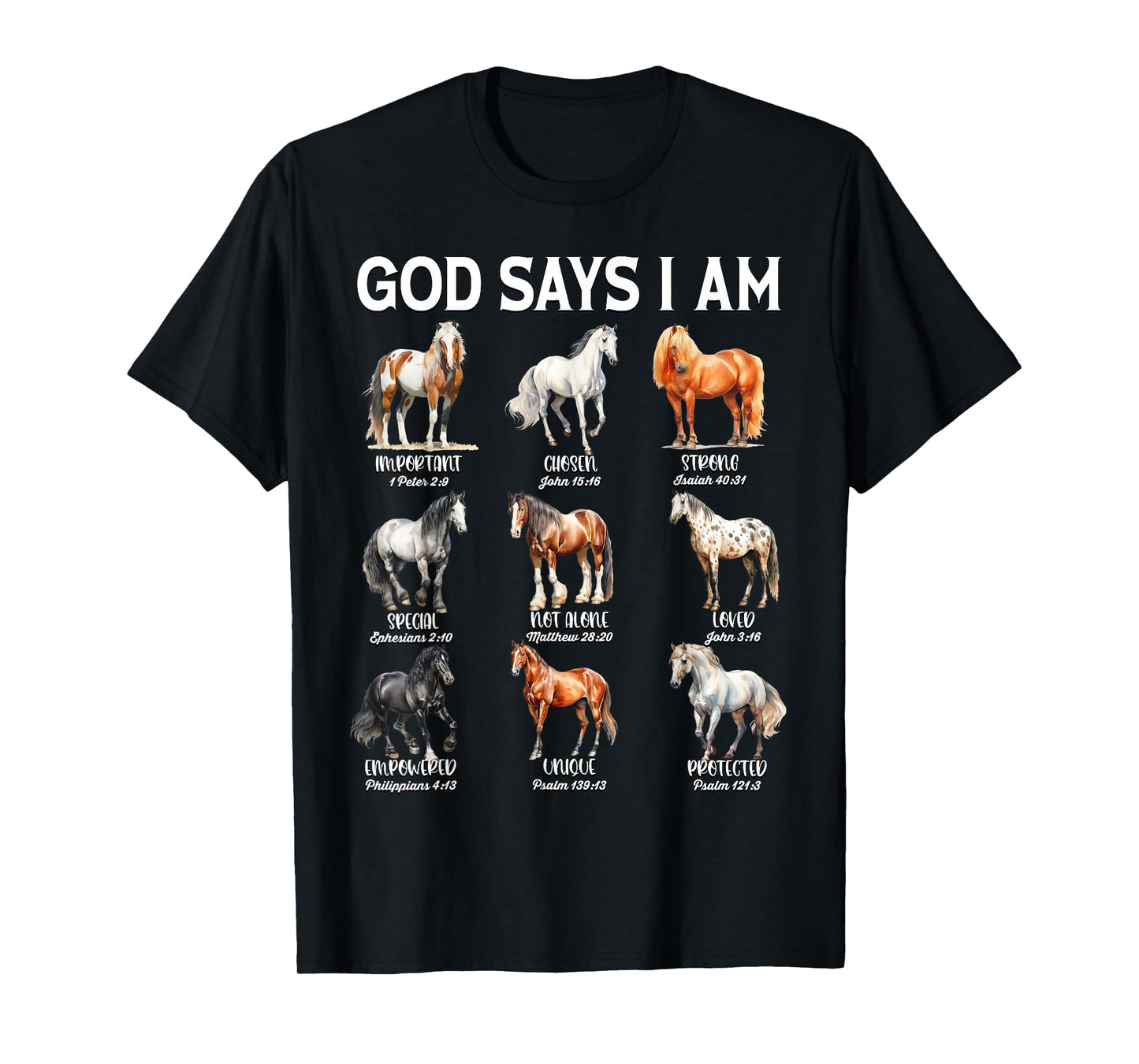 God Says I Am Horse Christian Girl Teen Boy Bible Verse T-Shirt