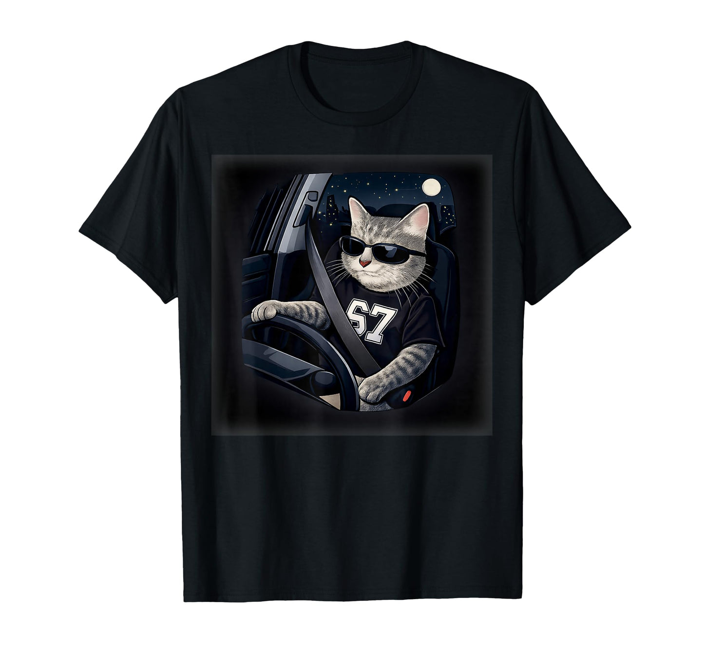 Cool Cat Driving 67 Sunglasses Funny Gifts for Men Women Kid T-Shirt