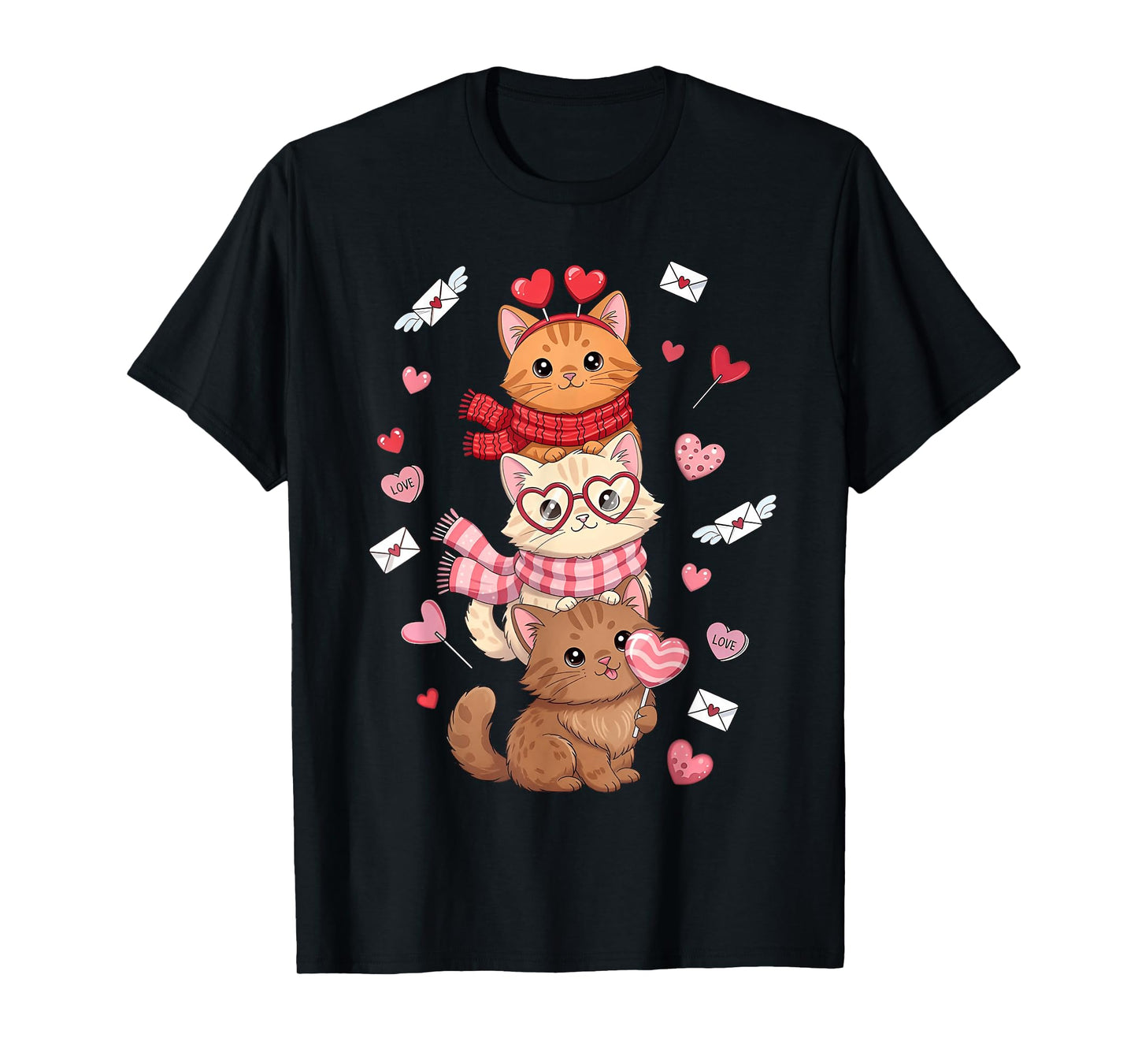 Valentine Cute Cats Lover Hearts Love Letters Girls Kids T-Shirt