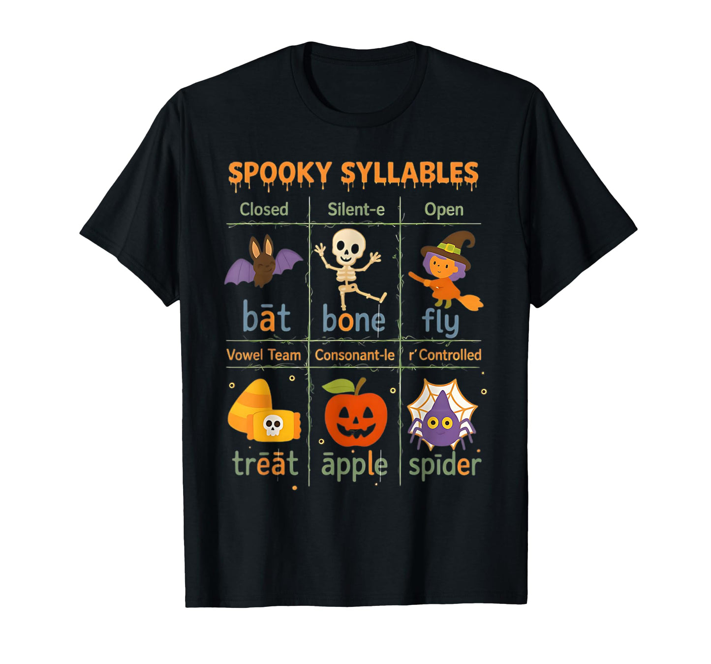 Spooky Syllables Teacher Funny Halloween Educational Kids T-Shirt