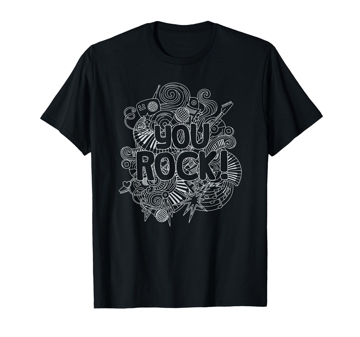 You Rock Music-Themed Coloring Page Style White Line Art T-Shirt