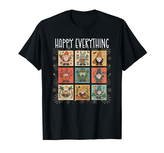 Whimsical Gnome Holiday Collage Happy Everything Christmas T-Shirt