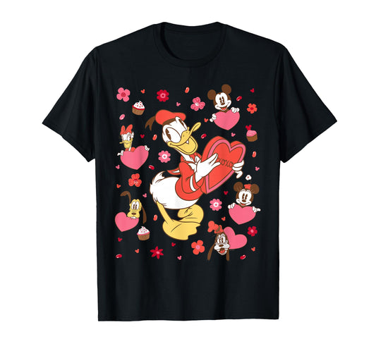 Disney Donald Duck & Friends Valentine's Day Retro Hearts T-Shirt