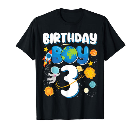 Boys 3rd Birthday Astronaut Space Planets Four Years Old T-Shirt