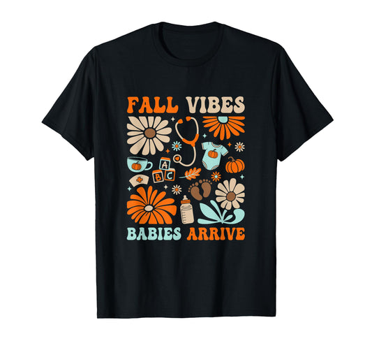 Labor & Delivery Nurse Boho Floral Autumn Stethoscope Fall T-Shirt