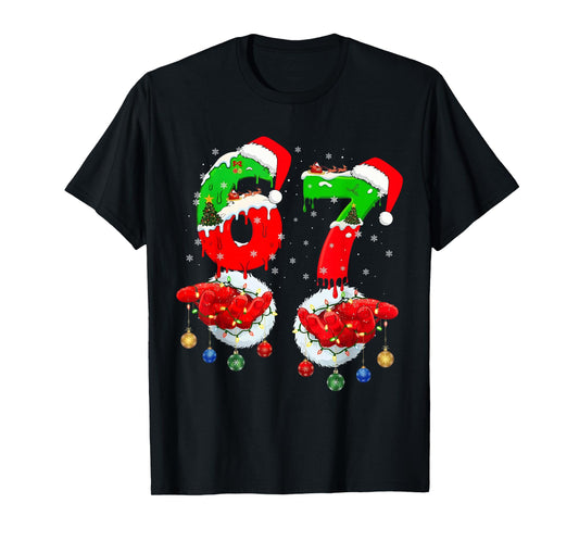 Funny Six Seven 67 Meme 6 7 Christmas Santa Hand Boys Teens T-Shirt