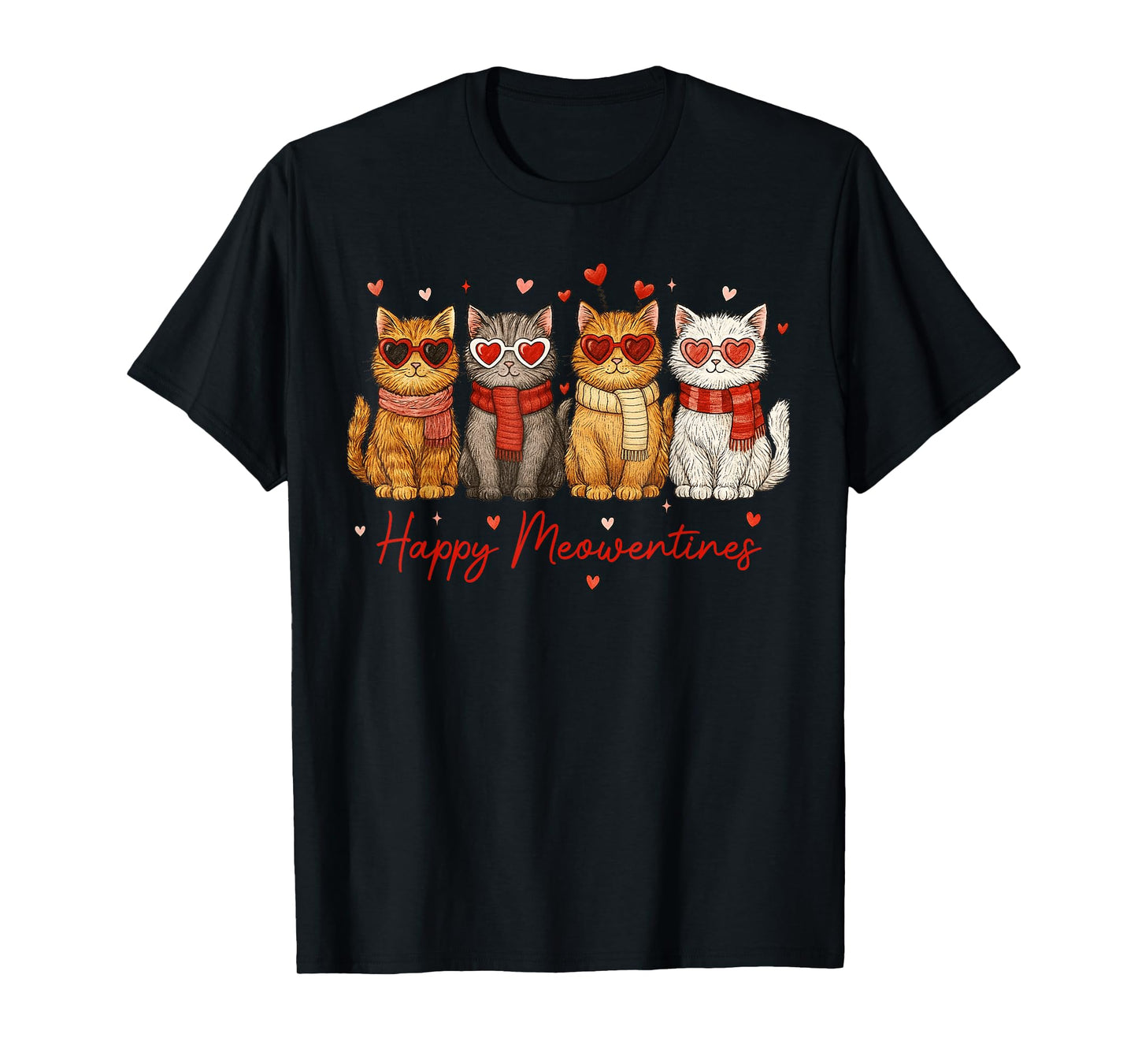 Happy Meowentines Cute Cat Valentine Funny Hearts Women Girl T-Shirt