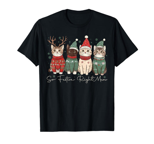 So Festive Right Meow Funny Cozy Cat Christmas Santa Holiday T-Shirt