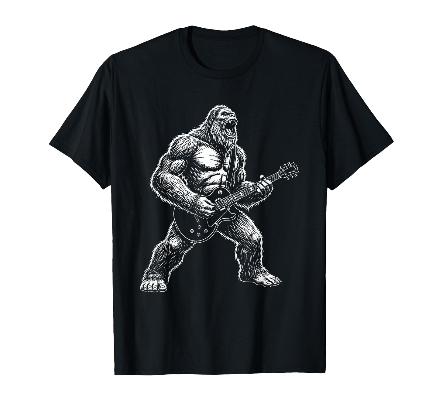Funny Bigfoot Sasquatch Playing Guitar Rock Music T-Shirt