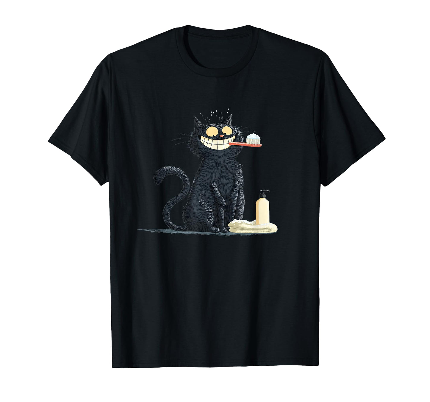 Big Smiling Cat with Toothbrush for Teeth Brushing Lovers T-Shirt