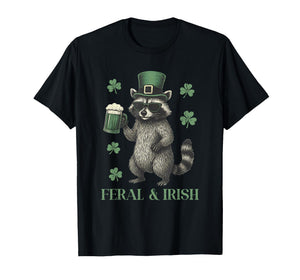 Feral Raccoon & Shamrock St Patrick's Day, Funny Shenanigans T-Shirt