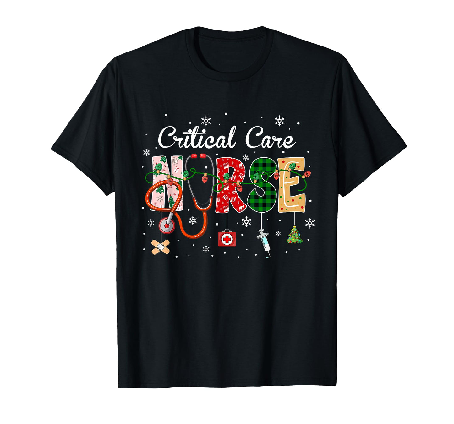 Critical Care Nurse Stethoscope Xmas Tree Cute Christmas T-Shirt