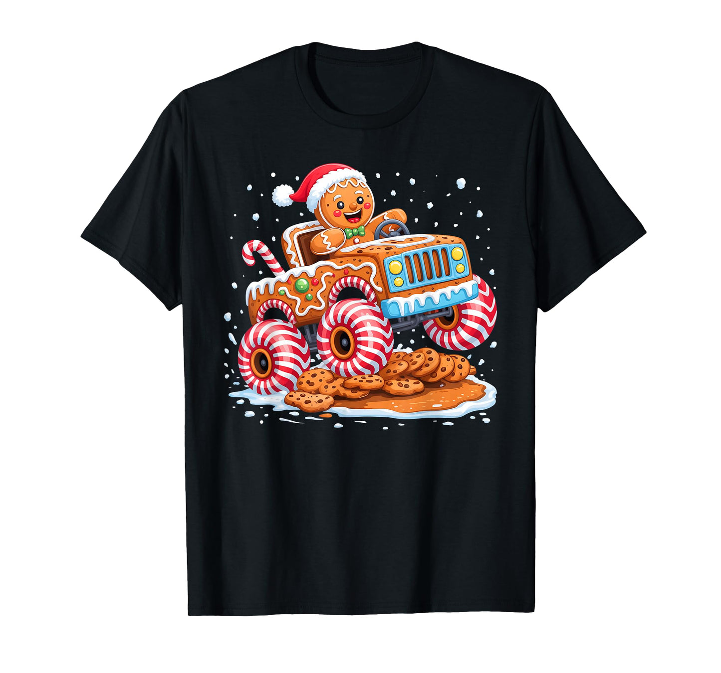 Funny Gingerbread Man Christmas Baking Monster Truck Boy Kid T-Shirt