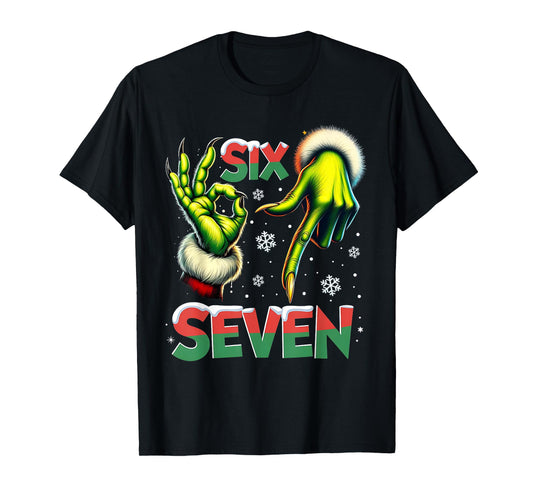 Six Seven Funny Green Hand Christmas Parody T-Shirt