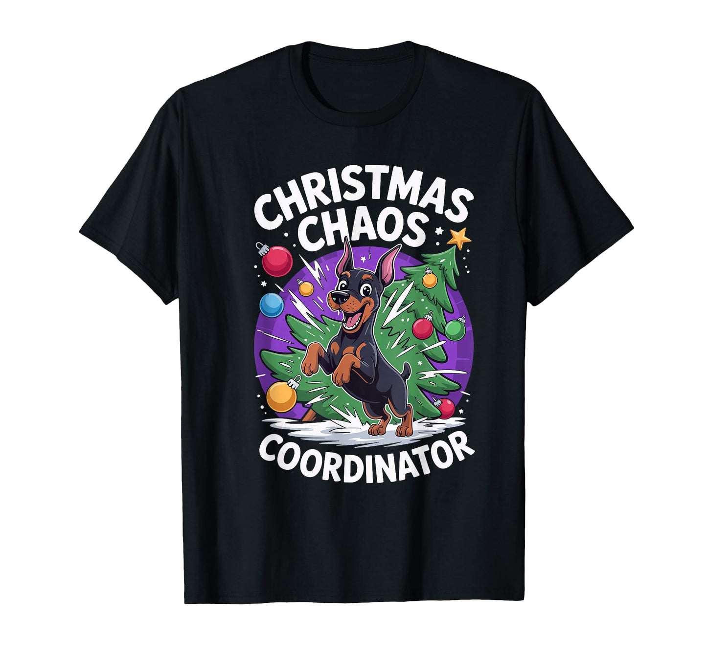 Christmas Chaos Coordinator Puppy Funny Doberman Pinscher T-Shirt