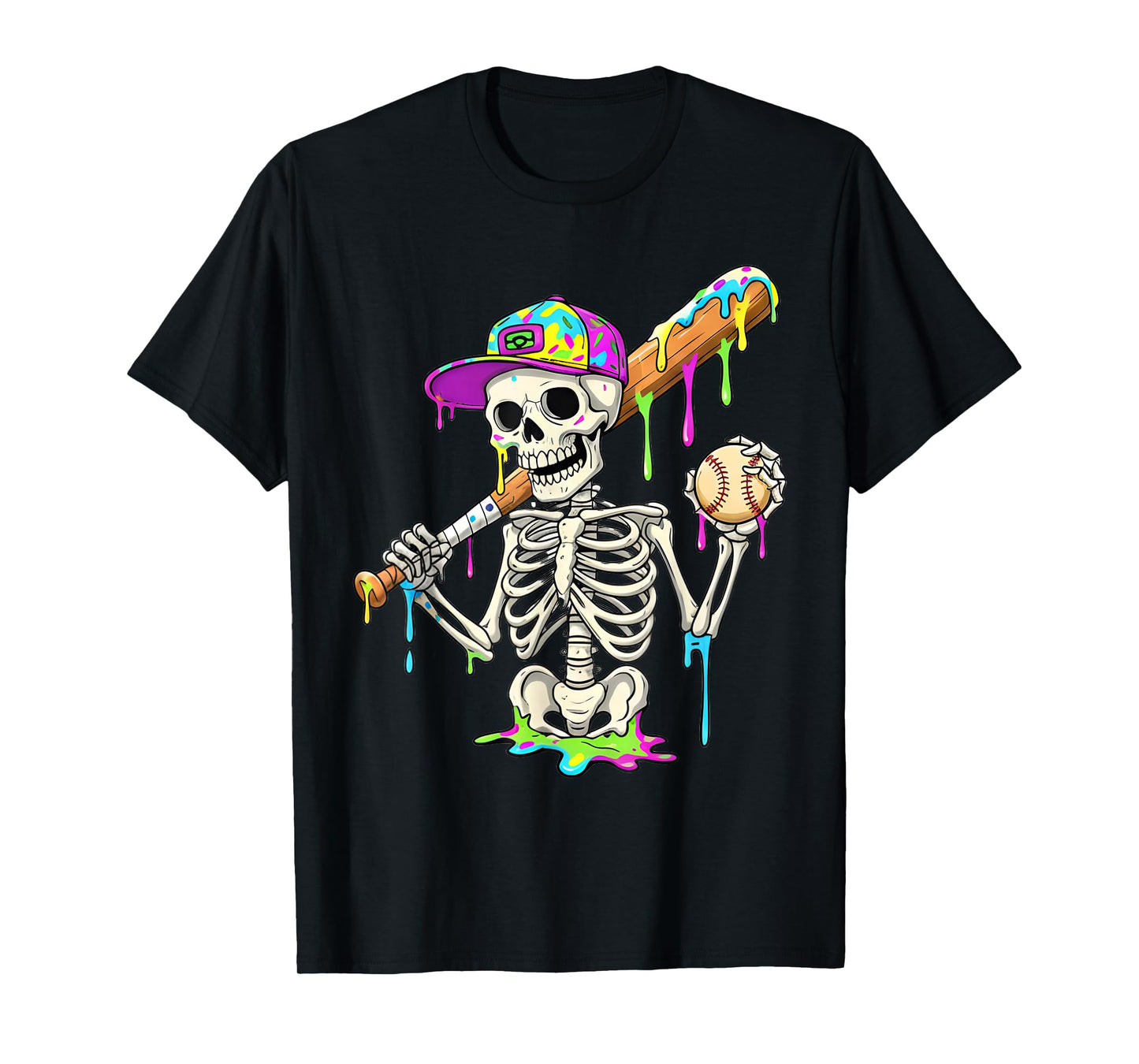 Skeleton Baseball Drip Boys Ice Cream Drip Youth Baseball T-Shirt