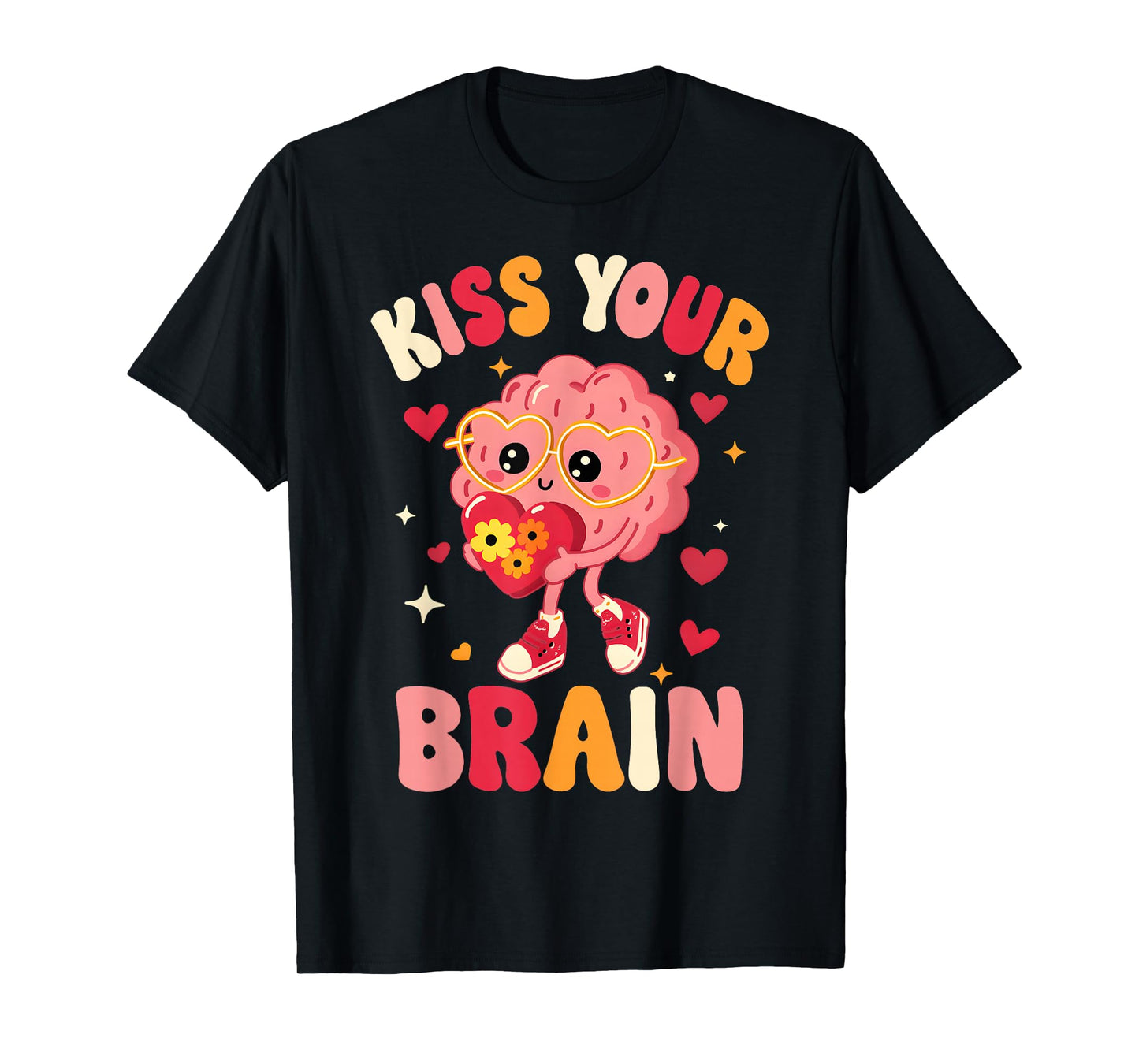 Valentine Kiss Your Brain Retro Teacher Squad Heart Kid T-Shirt