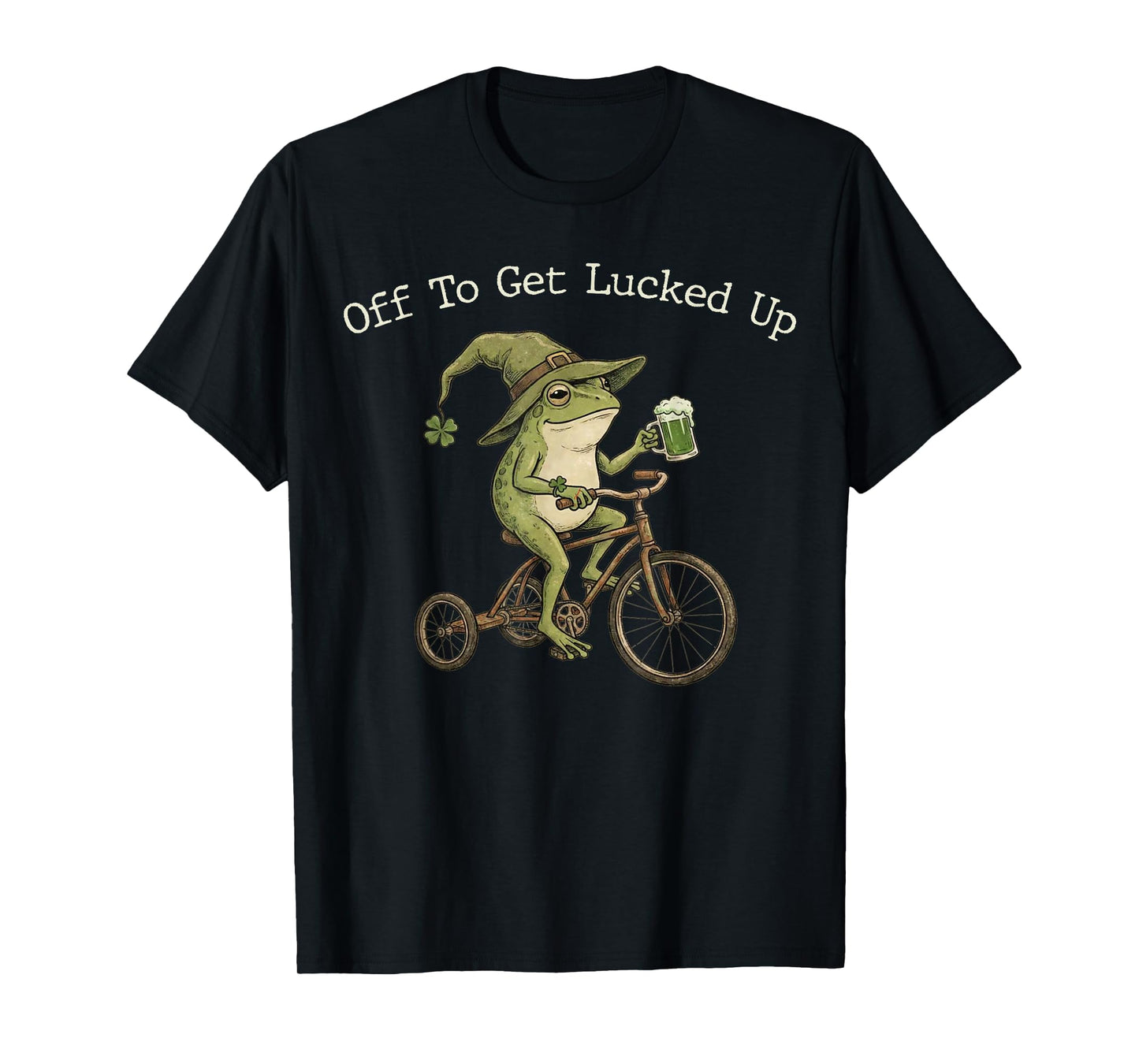 Off to Get Lucked Up St Patrick's Day Frog Bicycle Vintage T-Shirt