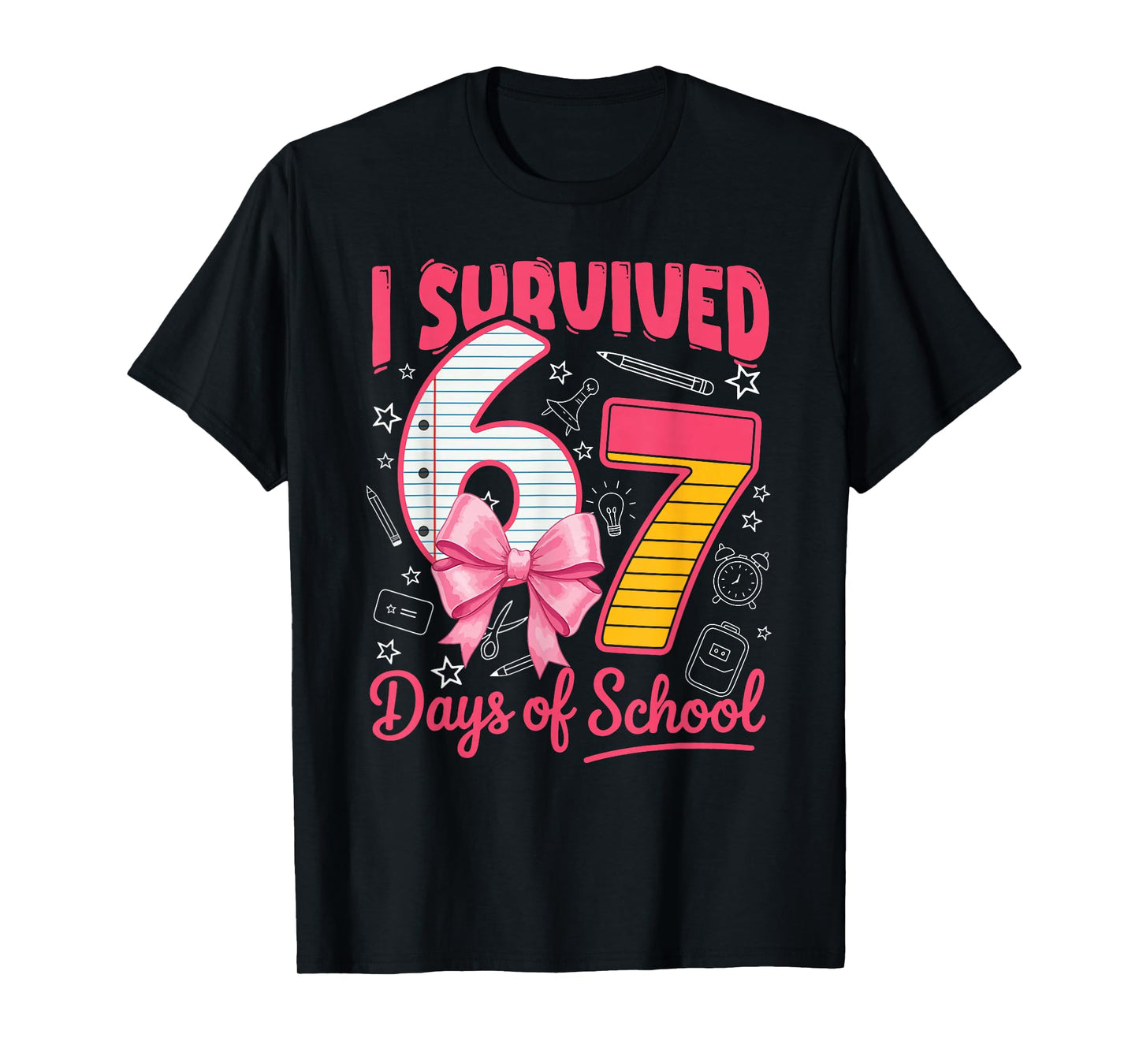 I Survived 67 Days of School Pink Bow Girls Kids T-Shirt