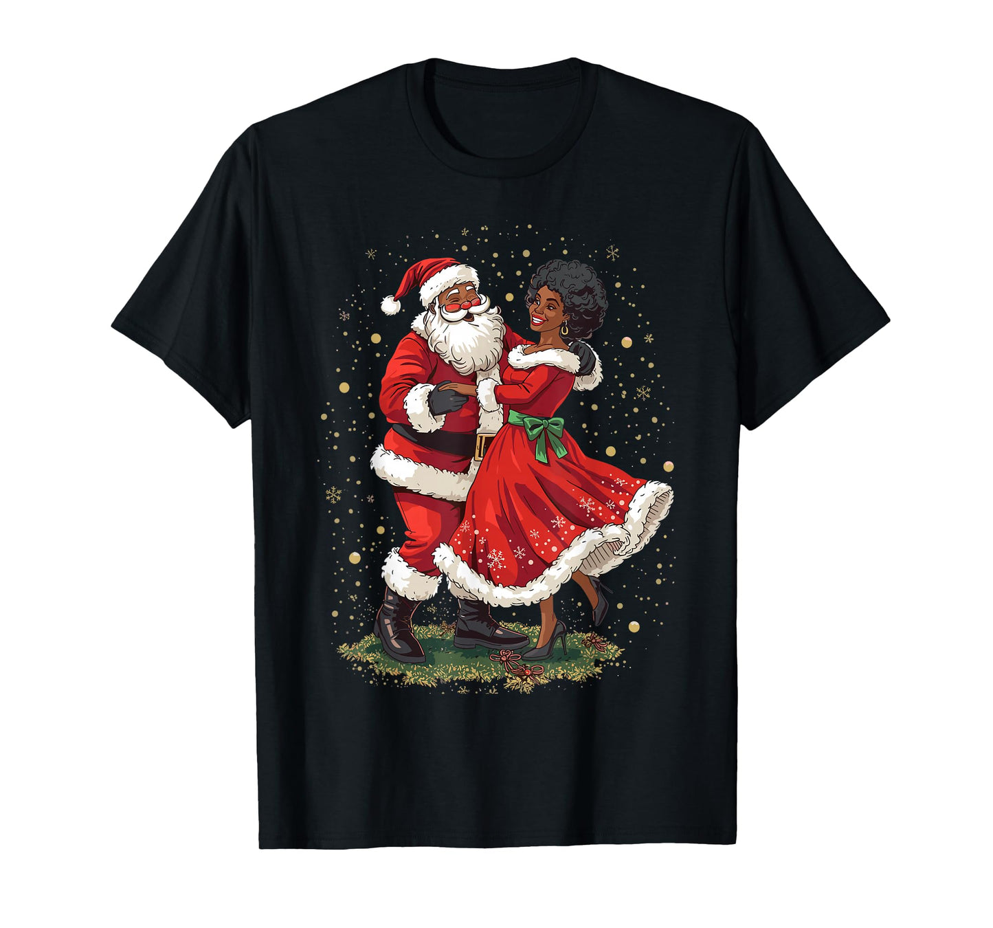 African American Santa Dancing with Mrs Claus for Christmas T-Shirt