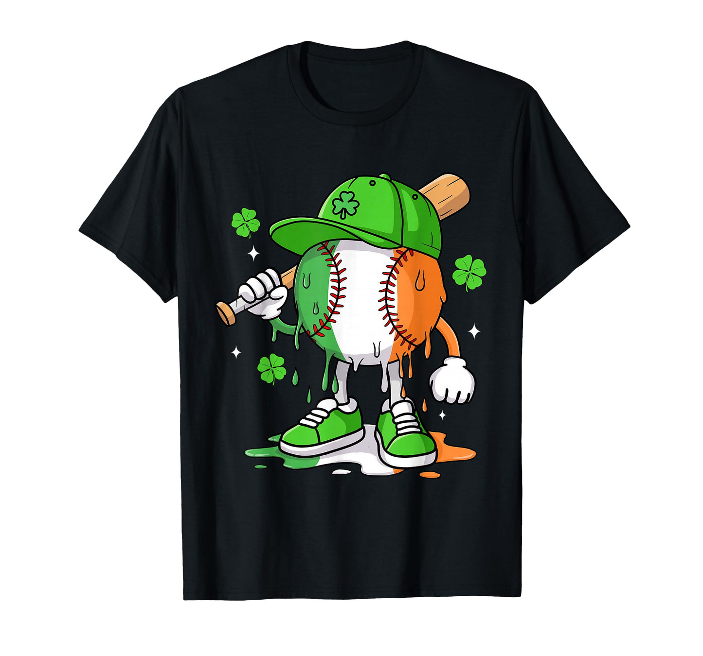 Boys St Patricks Day Irish Flag Kids Baseball Ice Cream Drip T-Shirt