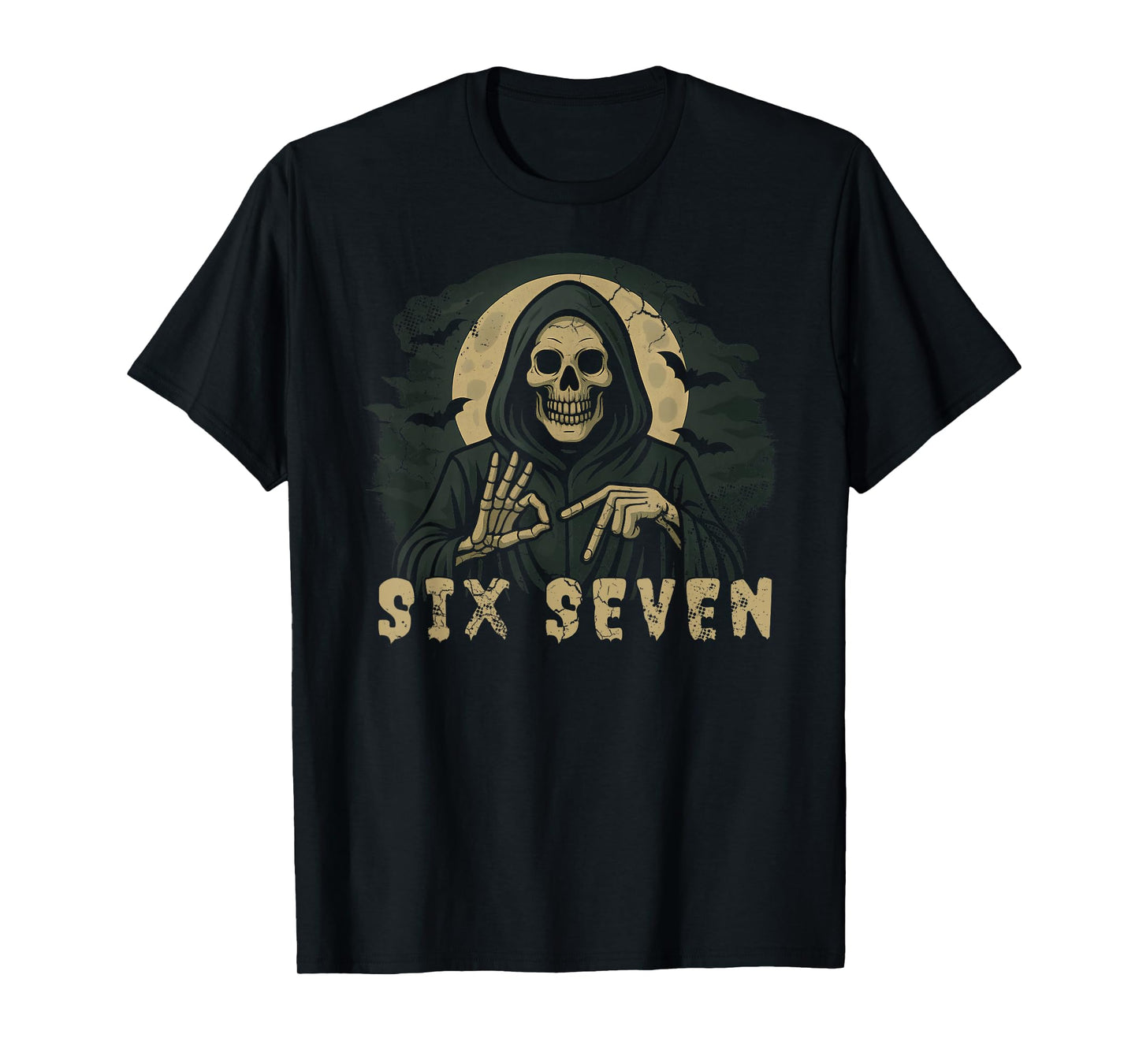 Six Seven 67 Grim Reaper Halloween Skeleton Hand Sign T-Shirt