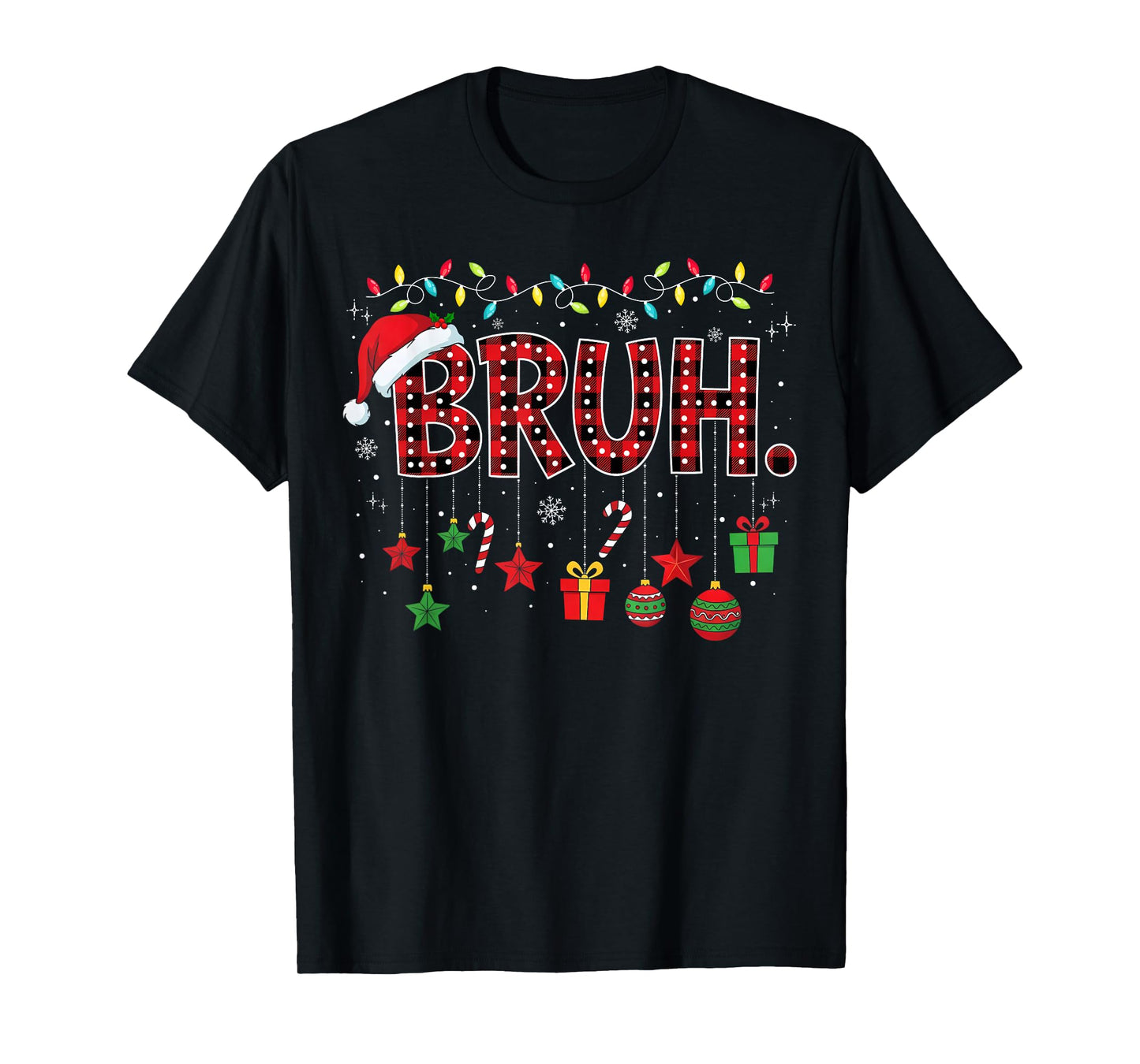 Bruh Funny Christmas Red Plaid Teens Boys Kids Xmas Pajamas T-Shirt