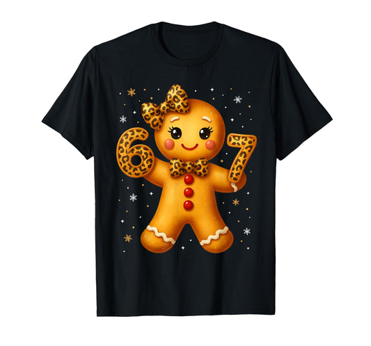 Christmas Funny Gingerbread Six Seven 67 Leopard Bow Girl T-Shirt