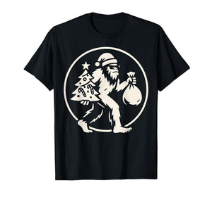 Christmas Bigfoot Carrying Tree and Bag Funny for Christmas T-Shirt