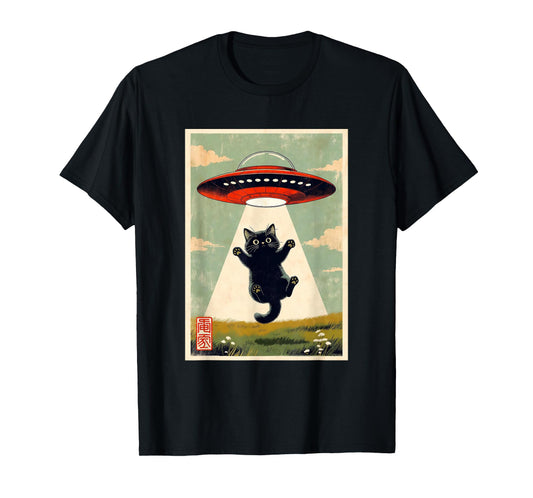 Vintage Japanese Cat Alien UFO - Funny Kawaii Cat Lovers T-Shirt