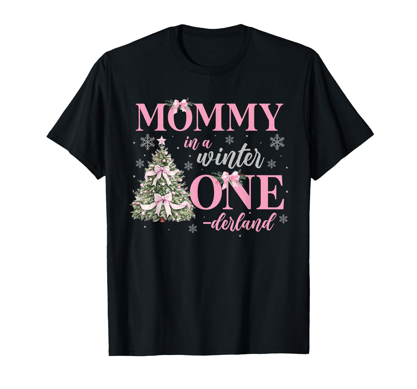 Mommy in a Winter Onederland Birthday Girl Christmas Tree T-Shirt