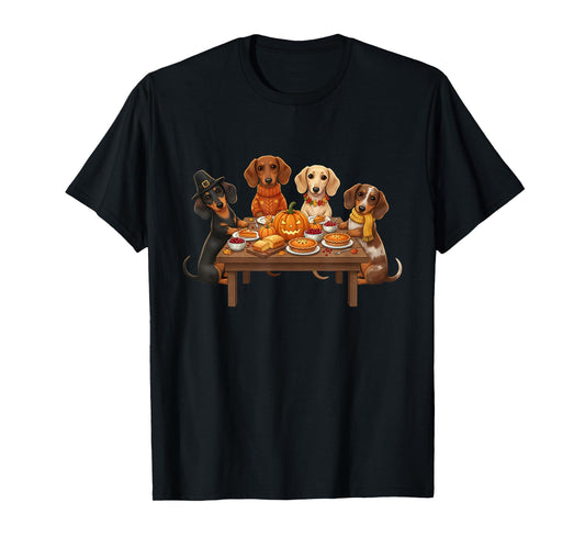 Thanksgiving Dachshund Dogs Dinner Feast Fall Men Women T-Shirt