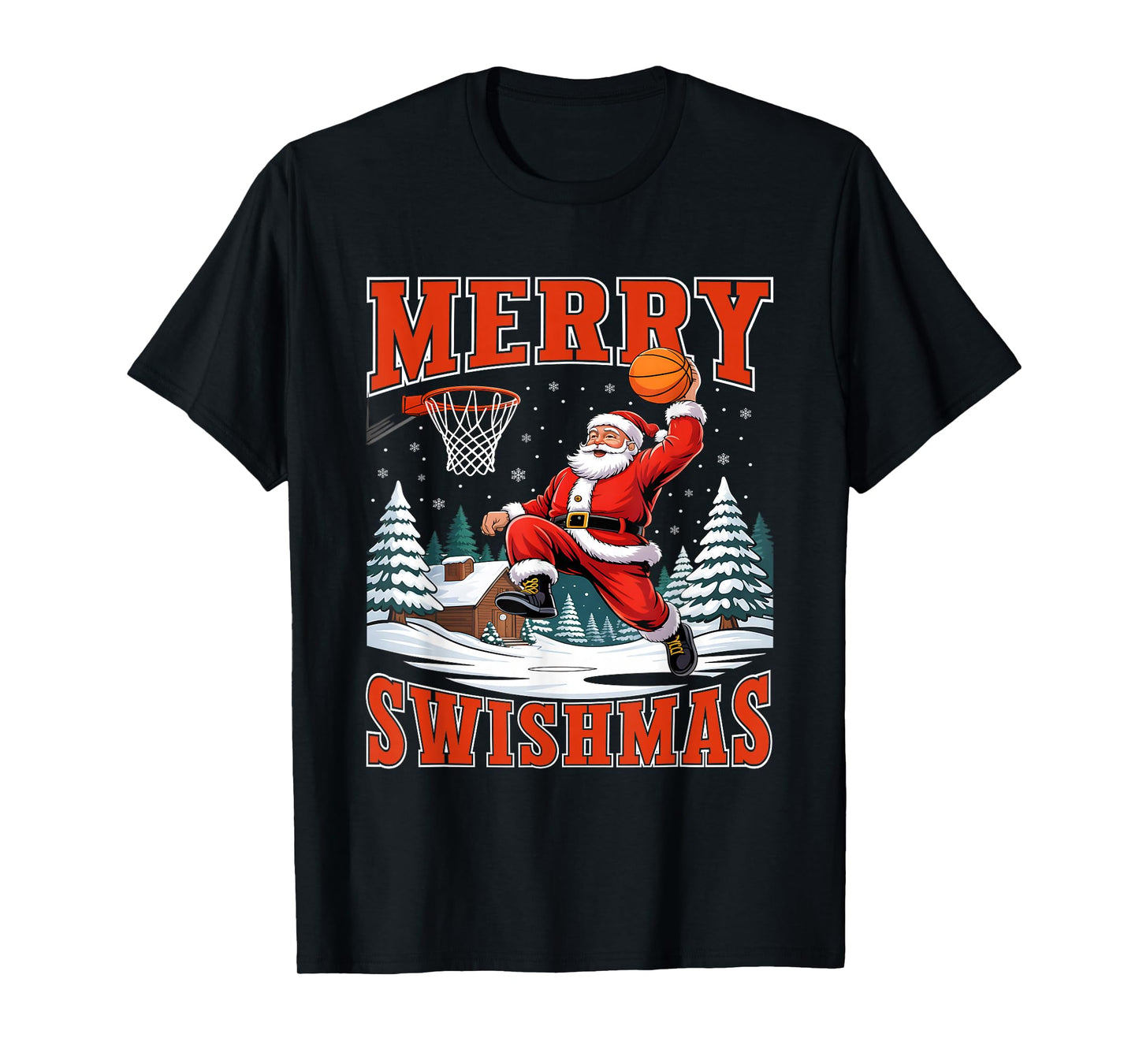 Merry Swishmas Santa Playing Basketball Christmas Boys Men T-Shirt