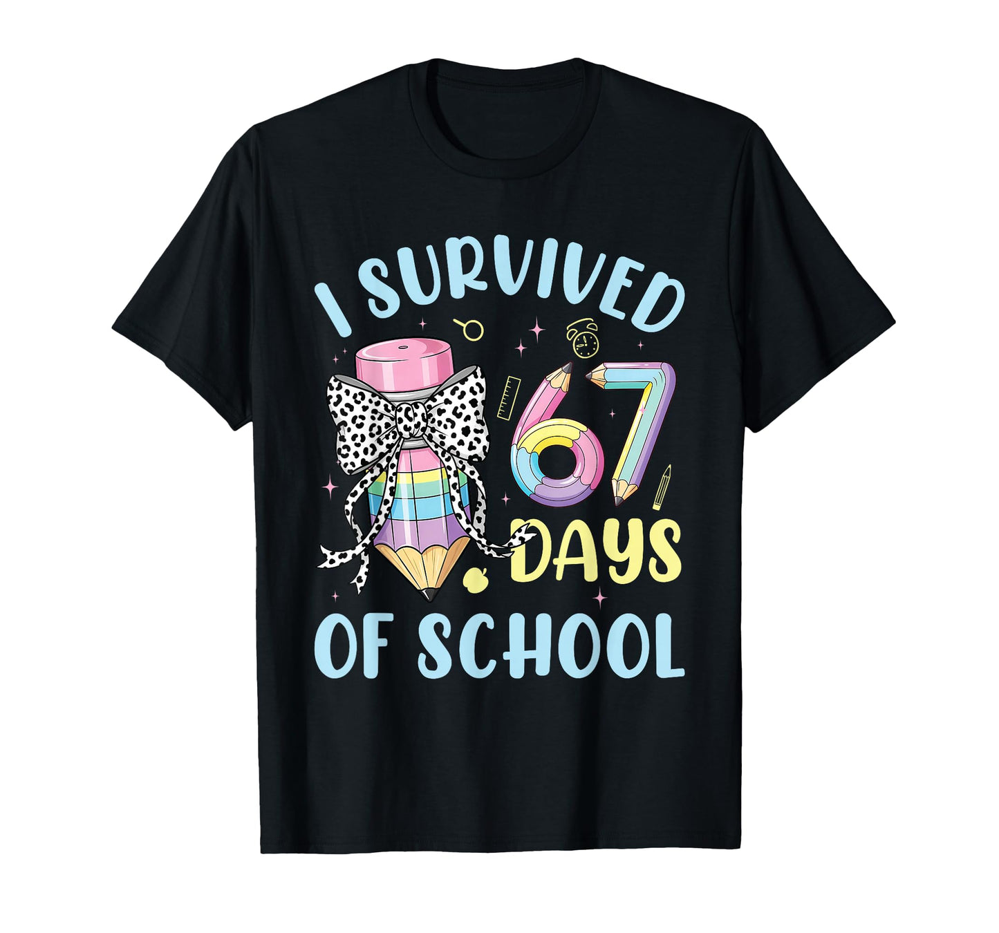 I Survived 67 Days of School Cute Pastel Pencil Bow Design T-Shirt