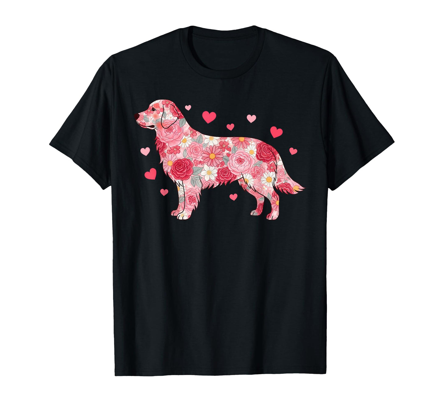 Floral Golden Retriever Heart Botanical Puppy Love T-Shirt