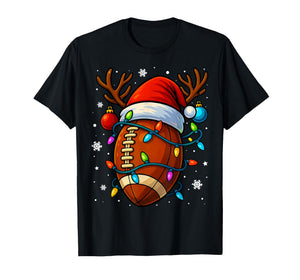Christmas Football Santa Hat Lights Xmas Pajamas Men Boys T-Shirt