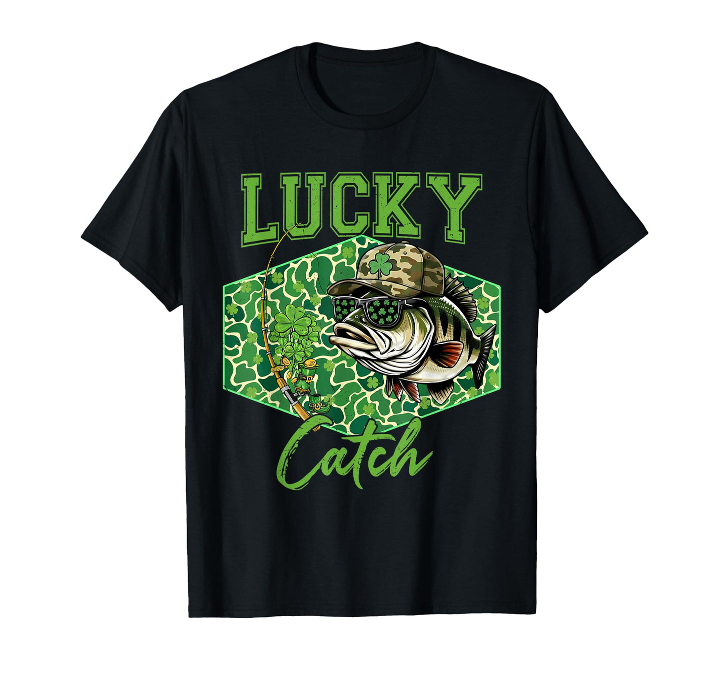 Lucky Catch Bass Fishing Fisherman St Patricks Day T-Shirt